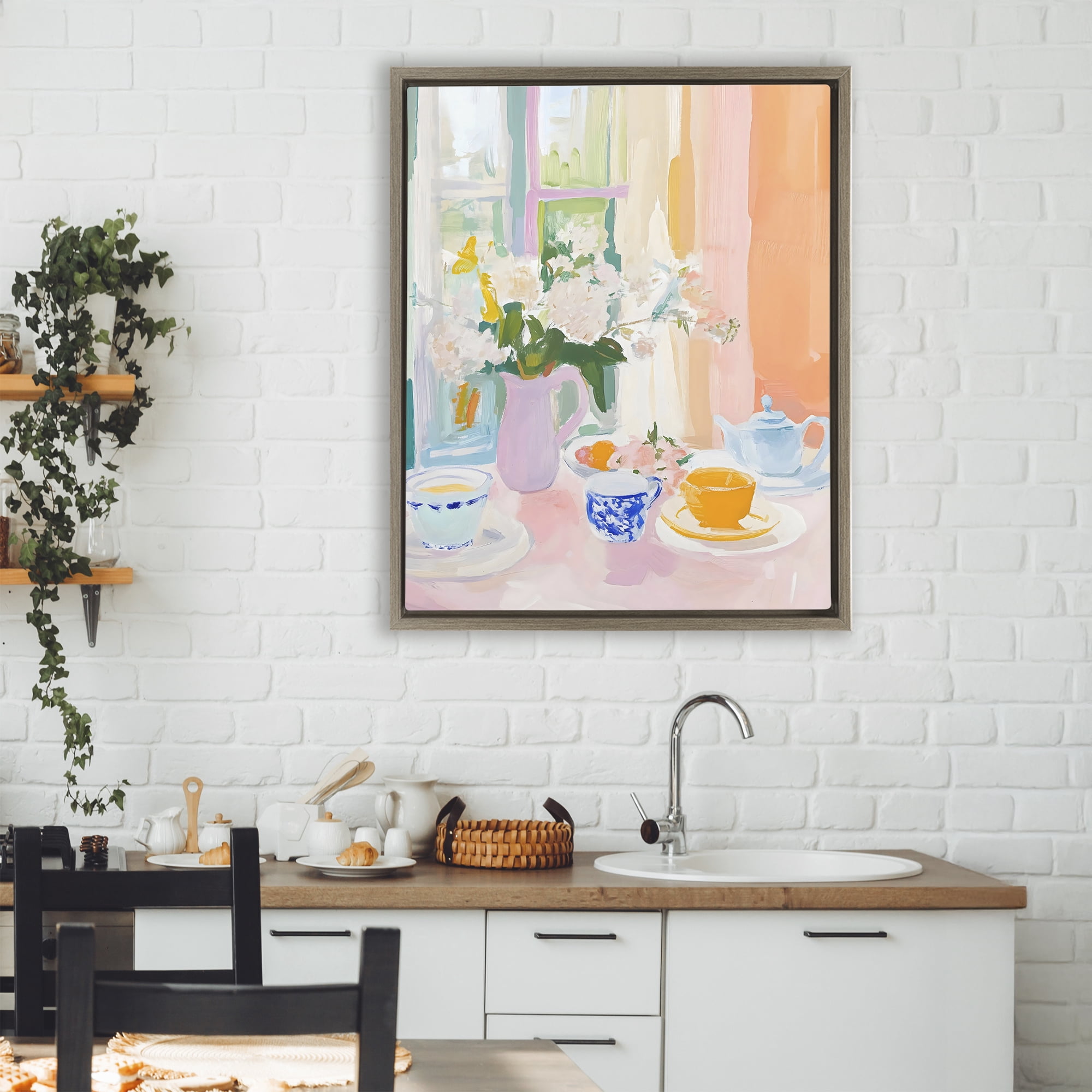Stupell Industries Breakfast Still Life Abstraction Brown Framed Floater Canvas Wall Art, design by The Prints Vibe