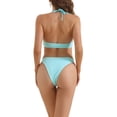 thumbnail image 3 of Conjunto de bikini de halter de textura acanalada para mujeres INSPIRE CHIC de 2 piezas, con parte inferior triangular de anillo en forma de corazón, trajes de baño, talla X-Large, azul claro, 3 of 5