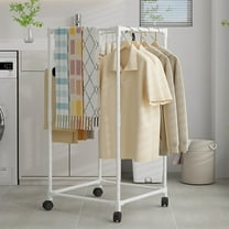 Bxaolu Plastic Standing Rolling Clothing Rack for Hanging Clothes with Sturdy Wheels, Portable Closet Wardrobe Racks, Space-Saving Design for Home, Closet, Office, White