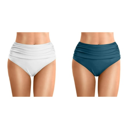 Rinsvye 2 Pcs Women Plus Size High Women Swimsuit Size 16 Waist Bikini Bottoms Swim Briefs Beach Shorts Ruched Bottom High Cut Swim Bottom Full Coverage Swimsuit Bottom Sports Yoga Shorts Swimbottom