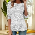 thumbnail image 6 of CYMMPU Loose Fit Tunic Tops Boho Blouses for Women Dressy Casual Summer Trendy Shirts Round Neck 3/4 Sleeve Spring Tops Floral Printed Lightweight Basic Tees Silver M, 6 of 7