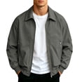 thumbnail image 2 of LWITHSZG Plus Size Bomber Jacket Men Collared Zip up Casual Outerwear Fall Winter Lightweight Jackets with&nbsp;Zipper Pockets L, 2 of 9