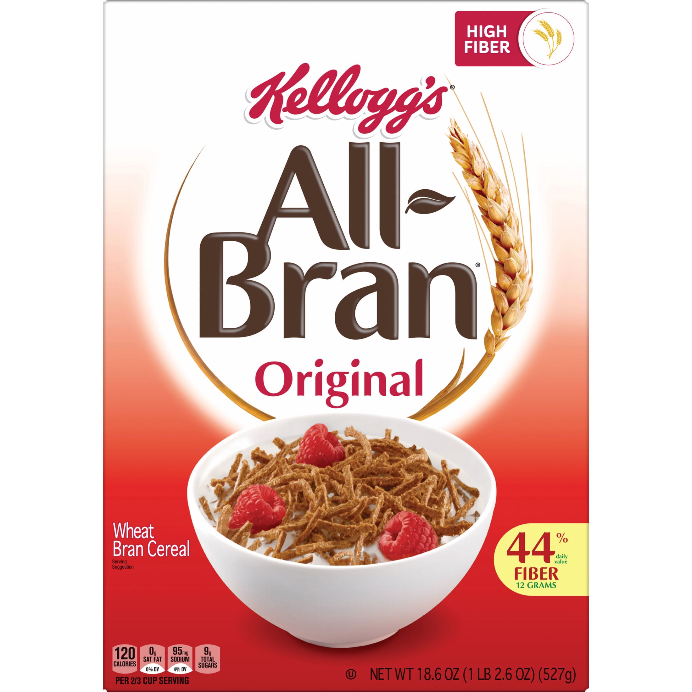 (10 pack) Kellogg's All-Bran Original Breakfast Cereal, High Fiber, Family Size, 18.6  oz