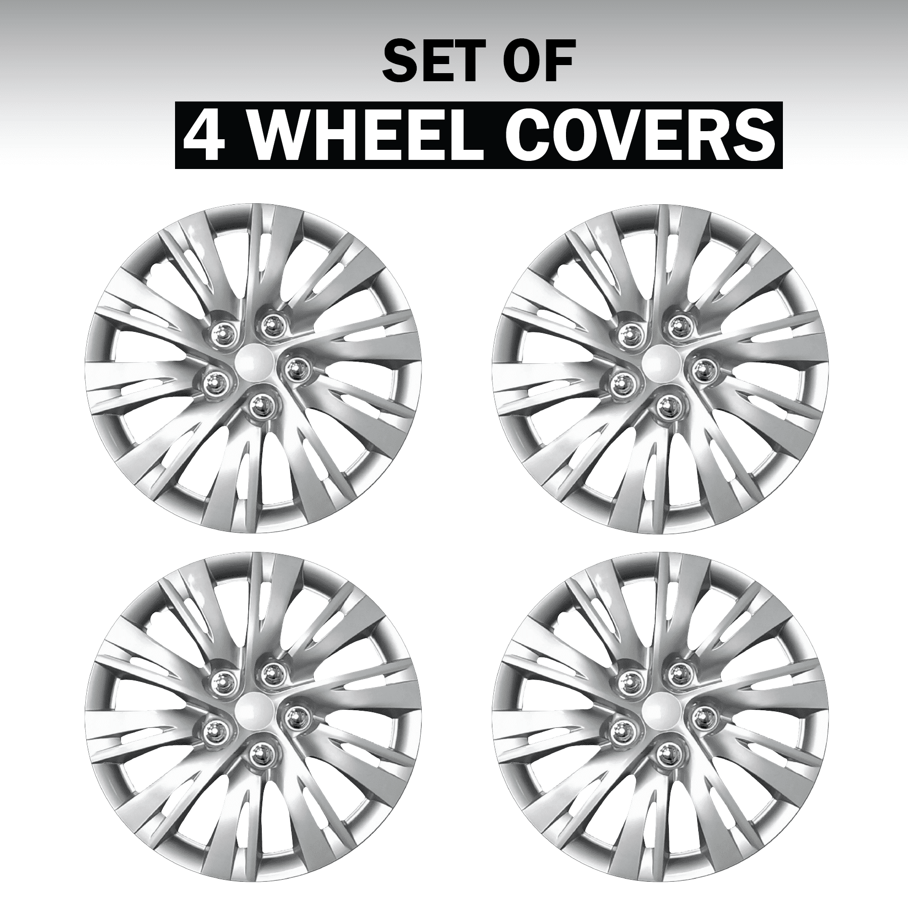 Auto Drive 15 Inch Silver Alloy Finish Hubcap Wheel Covers - Set of 4 - Fits Most Cars