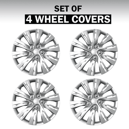 AUTO DRIVE 15 INCH SILVER ALLOY FINISH HUBCAP WHEEL COVERS – SET OF 4 – FITS MOST CARS