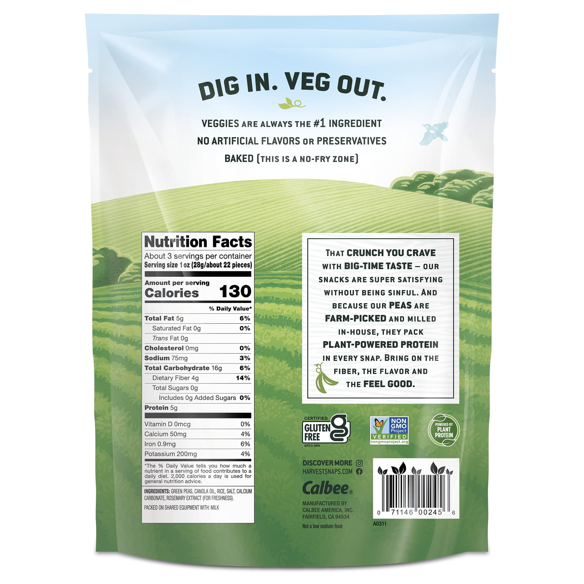 (Pack of 12) Harvest Snaps Lighly Salted Baked Green Pea Snacks, 3.3 oz