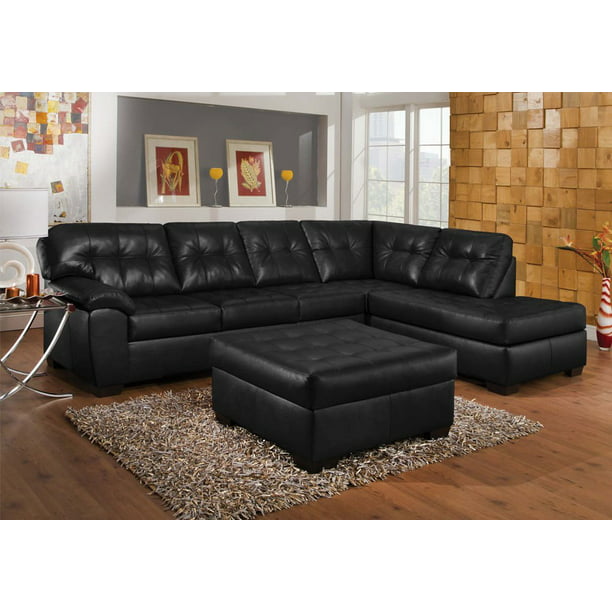 Sofa Chaise Onyx Leather Aire Ottoman, Simmons Leather Sectional Sofa