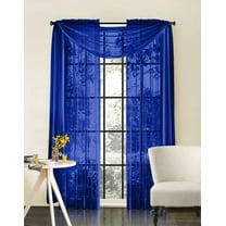 Qutain Linen Solid Viole Sheer Curtain Window Panel Drapes 55" x 63 inch - Royal Blue