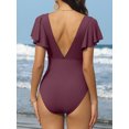 thumbnail image 5 of Sociala Womens Ribbed V Neck Swimwear for Womens Ruffled Tummy Control Monikini Swimsuit, 5 of 5