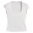 thumbnail image 4 of T Shirt Women Short Sleeve Square Neck Basic Tee Shirt Slim Fit Summer Shirts Cute Womens Tops, 4 of 5