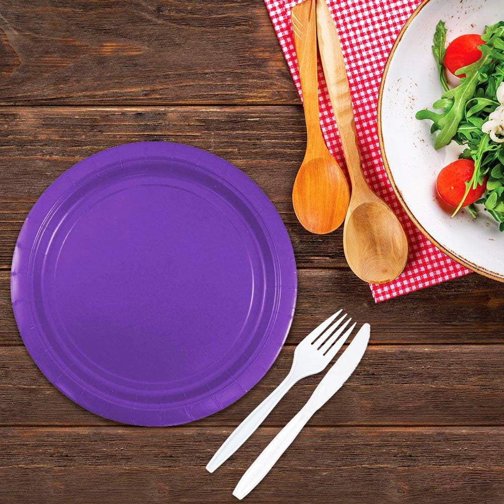 JAM Paper Medium Purple Paper Plates, 9in, 50 per Pack