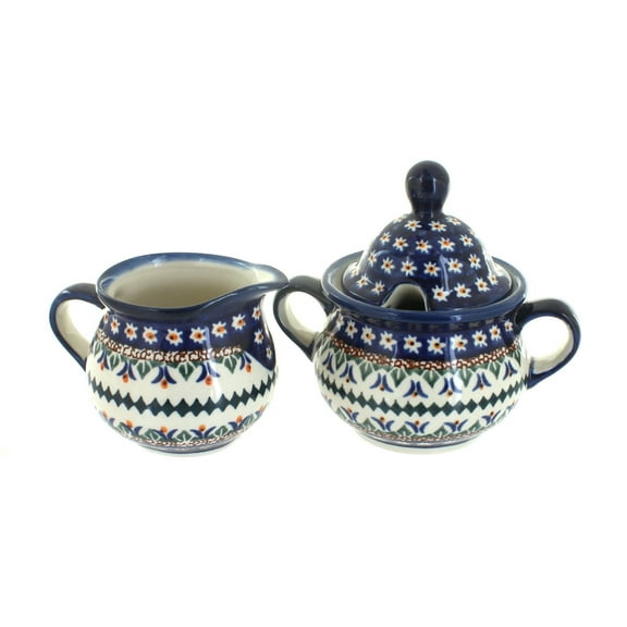 Blue Rose Polish Pottery Daisy Cream & Sugar Set