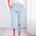 thumbnail image 2 of lcziwo Women's High Waist Linen Capris with Pockets, Light Blue, 2 of 4