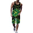 thumbnail image 1 of VBARHMQRT Men Pajama Pants Linen Mens St. Pat's Day Casual Printed Round Neck Pullover Vest Drawstring Shorts Set Two Piece Set, 1 of 6