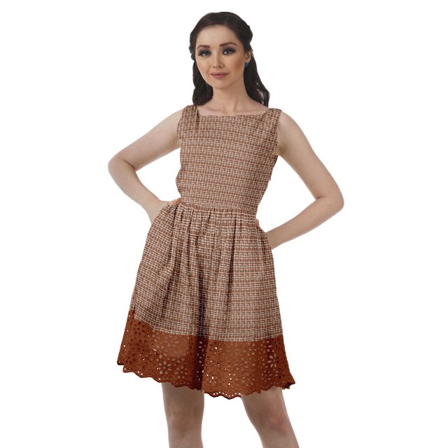 Moomaya Robe Pouf Sans Manches à Encolure Bateau en Dentelle Robe de Cocktail Courte avec Poches