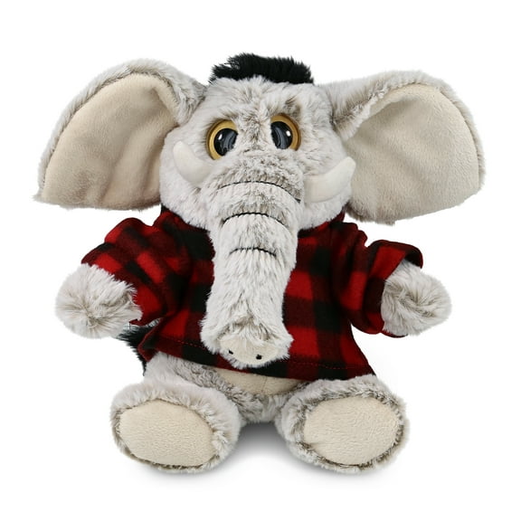 DolliBu Super Soft Sitting Elephant Stuffed Animal with Plaid Red Hoodie Sweater - Cute Elephant Plush Lumberjack Stuffed Toy with Plaid Jacket Dress Up for Christmas, Holiday, Winter - 9 Inches