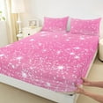 thumbnail image 3 of Manfei Girly Pink Galaxy Queen Sheet Sets for Teens, Mystic Glitter Stars Print Flat Sheet, Starry Sky Queen Fitted Sheet, Breathable Home Decor, 4pcs, 3 of 7