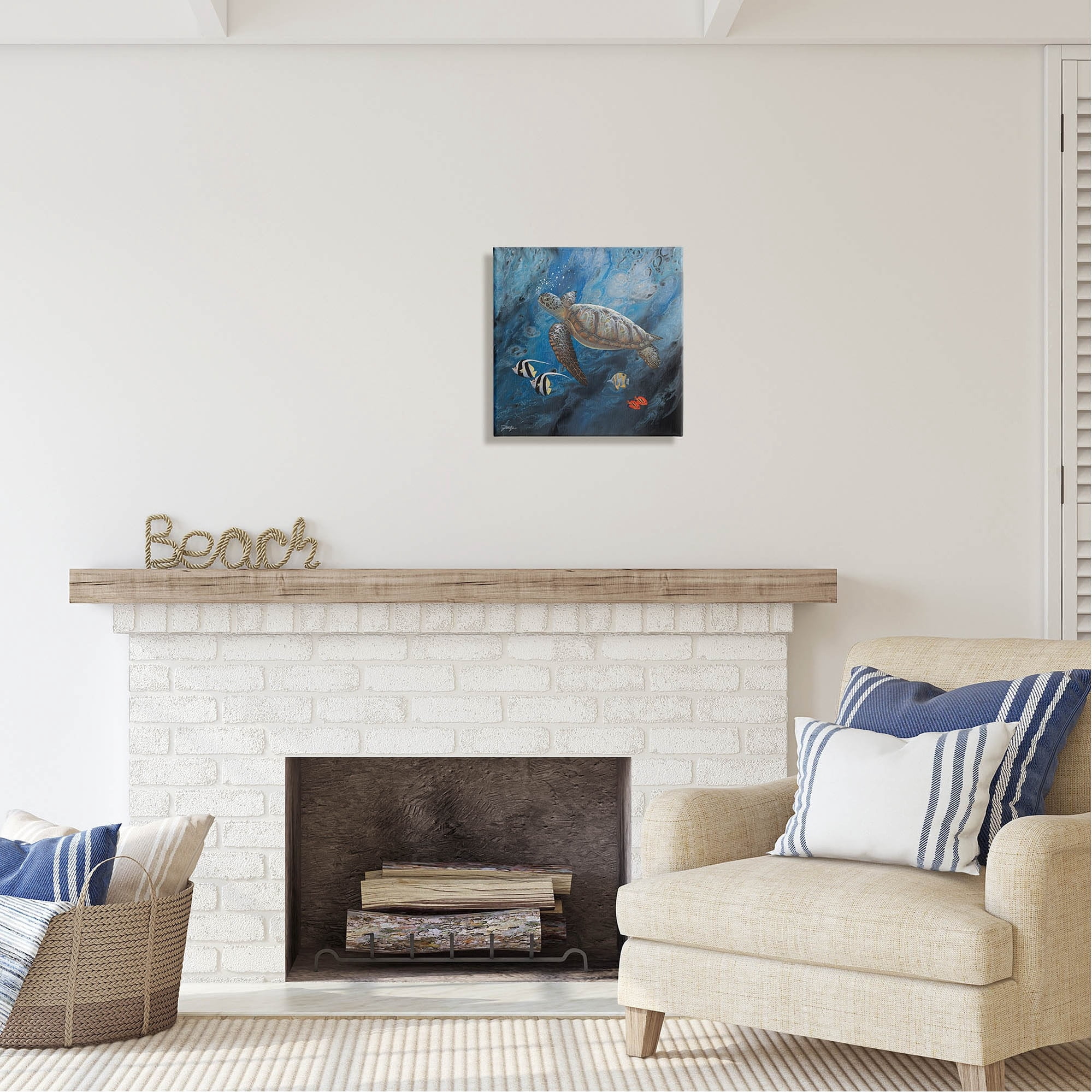 Stupell Industries Turtle Sea Life Underwater Ripples Coastal Painting Gallery Wrapped Canvas Print Wall Art