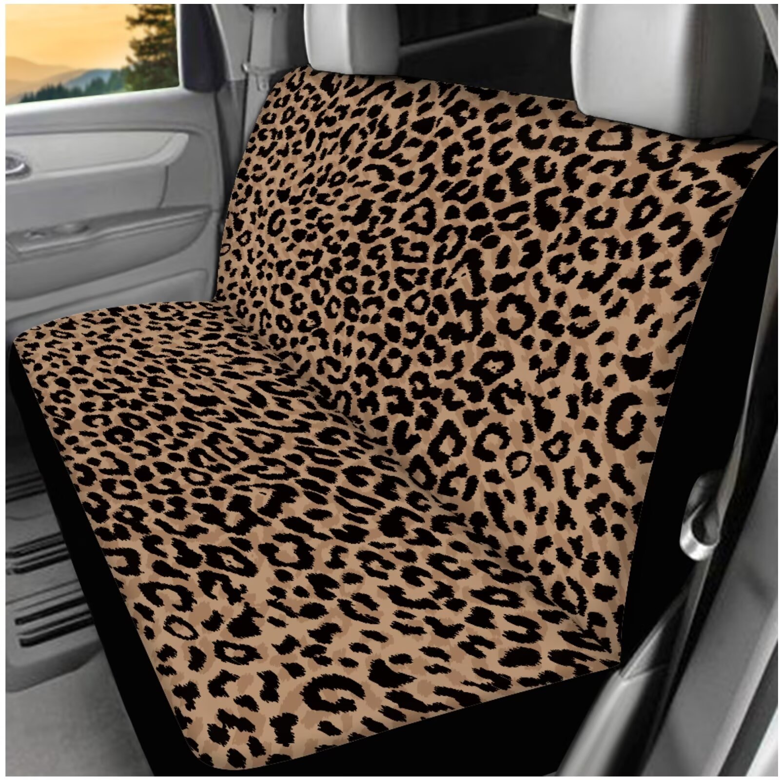 Binienty Leopard Print Auto Seat Covers Full Set 14 Pieces Car Accessories For Women Interior Cheetah Print Car Seat Covers With Steering Wheel Cover High Back Vehicle Bucket Cushion Protection