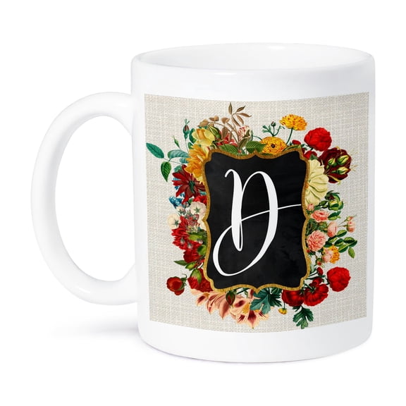 3dRose, Vintage Floral Monogram Initial D, 11oz Mug