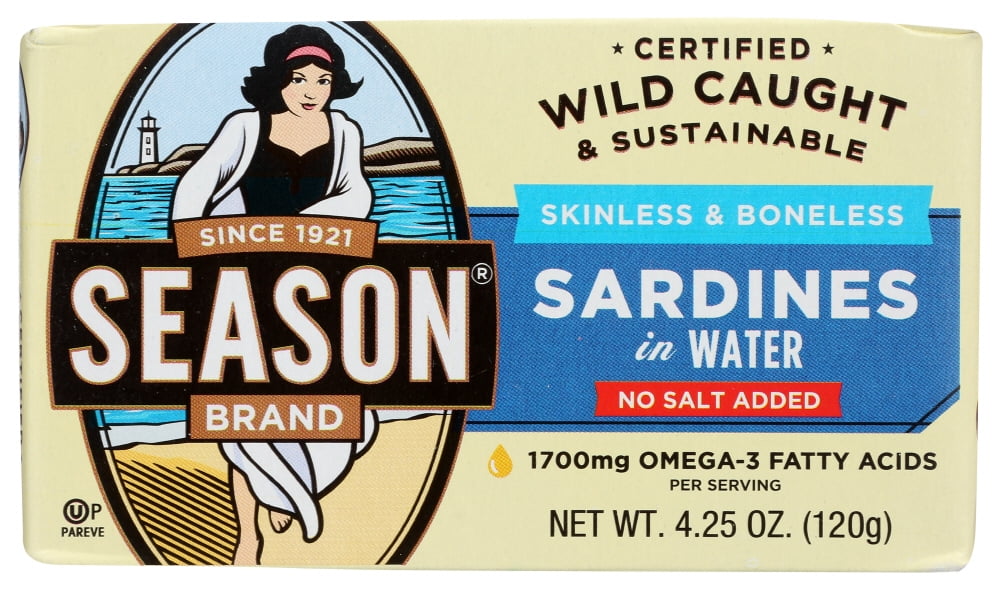 Season Brand Skinless And Boneless Sardines In Water No Salt Added, 4.25 Oz