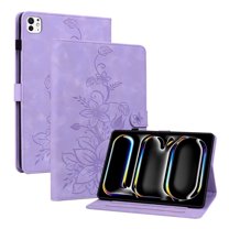 XYX for iPad Pro 11 2024 Release A2837 11-inch Case, PU Leather Slim Folio with Multi-Angle Stand - Purple Lily Flower