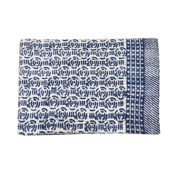 Indian Kantha Quilt Hand Block Print Vintage Kantha Throw Blanket Bedspread Boho Twin/Queen Size Cotton Floral Print Handmade