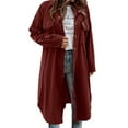 thumbnail image 4 of Womens Long Jackets Plaid Flannel Woolen Trench Coat Mid Length Long Sleeve Thick Warm Lapel Fall Winter Clothes (XXL, Wine-A), 4 of 6