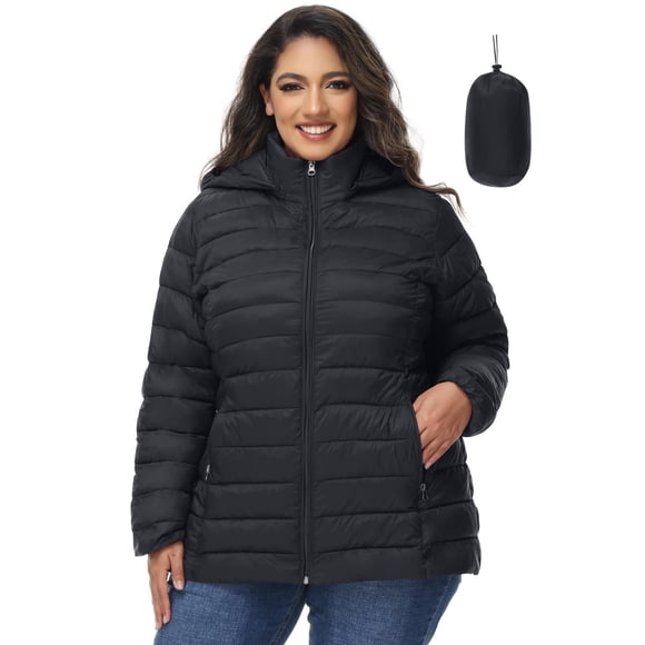 Chaqueta acolchada ROYAL MATRIX para mujer, talla grande con capucha, negra 4X