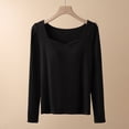 thumbnail image 3 of Womens Long Sleeve Shirts Crop Tops Solid Square Neck Going Out Basics Tees with Chest Pad (Black XXS), 3 of 3