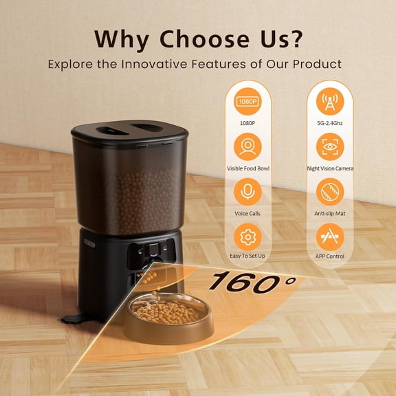 Automatic Cat Feeder with Camera 4L WiFi Smart Pet Feeder APP Control 1080P HD Night Vision Voice Call Motion Detection Dual Power for Dogs Cats Small-Pet