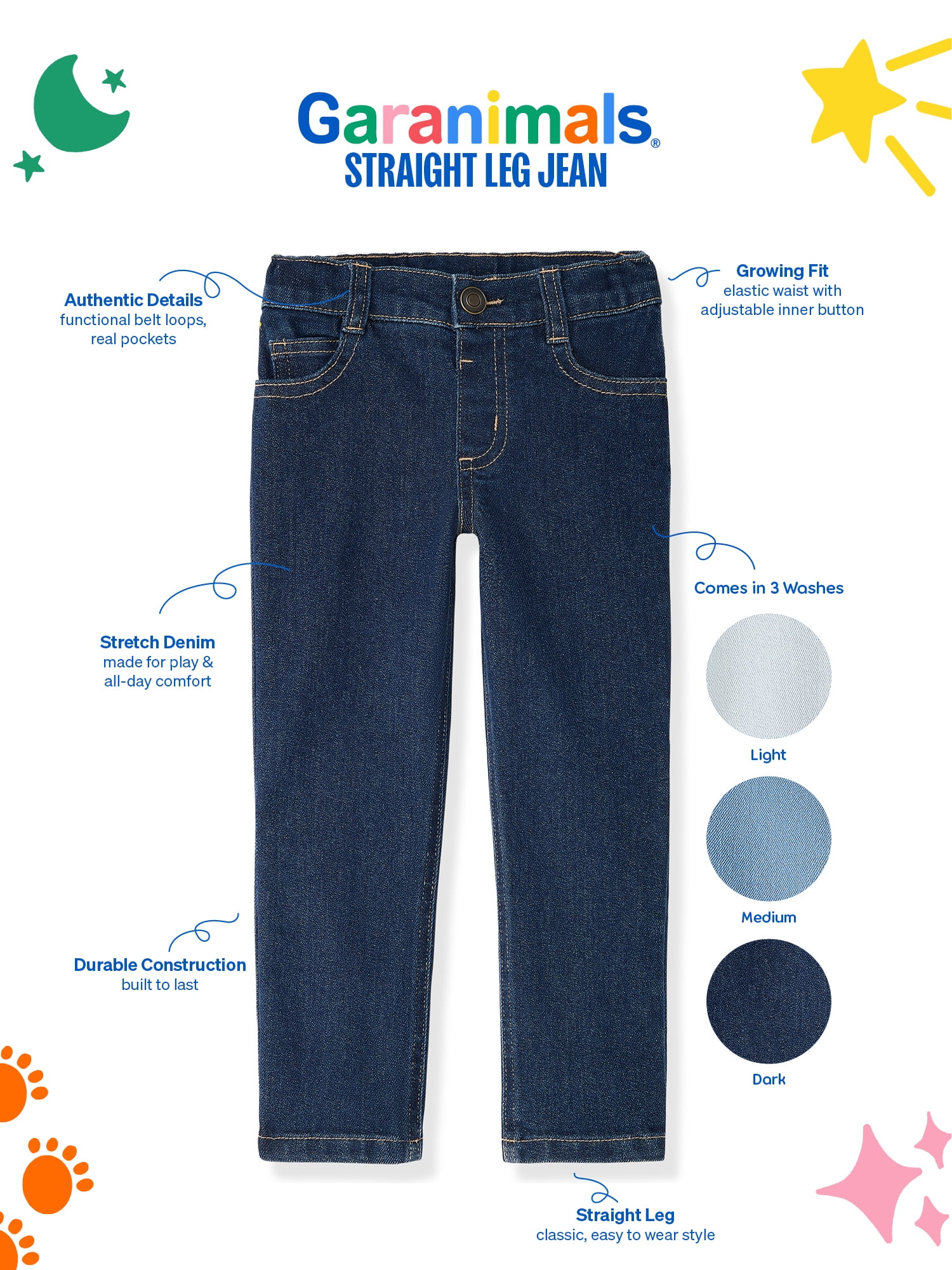 Garanimals Newborn, Baby & Toddler Boys & Girls Straight-Leg Jeans, Sizes 0-6T