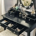 thumbnail image 3 of Coiffeuse Moderne avec Miroir Ovale et Tabouret, Ensemble de Table de Maquillage avec Miroir à 3 Modes d'Éclairage avec 5 Tiroirs de Rangement, Tabouret pour Chambre, 3 of 7
