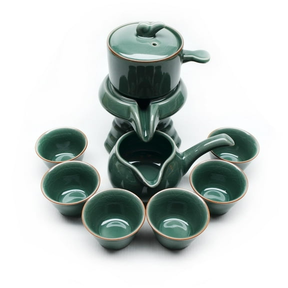 Chinese Gongfu Tea Gift Set Service Automatic Handmade Stone-Mill Design Porcelain Tea Pot 6 Cups Japanese Kung Fu Tea for Adults Men Women Tea Ceremony Party Home Office Decor