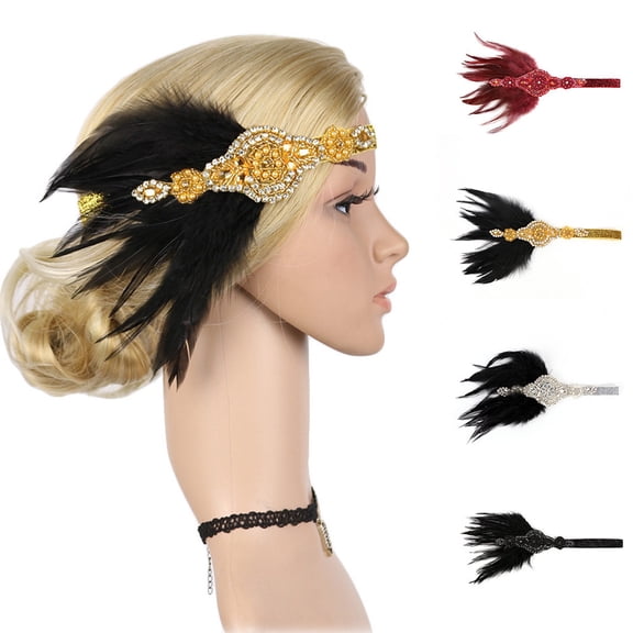 Fascinators for Women1920s Headpiece Flapper Headband Roaring 20's Showgirl Hair Band with Feather Fascinators Hats for Women Tea Party Wine Red One Size