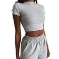 thumbnail image 4 of ITFABS 2 Pcs Female Shorts Set, Short Sleeve Tops + High Waist Shorts Suits, 4 of 4