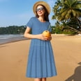 thumbnail image 4 of Easygdp Blue Gingham para Vestido Transpirable de Mujer, Vestido Suelto de Manga Corta con Pliegues y Bolsillos para el Verano, 4 of 6