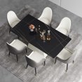 thumbnail image 2 of Magic Home 71" Light Luxury Sintered Stone Dining Table for 6 Person,Slate Rectangular Tabletop with White Striped Pedestal Base,Black, 2 of 5
