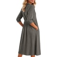 thumbnail image 4 of Zedker Vintage Dresses for Women Button Up Long Sleeve Pleated Tiered Flowy Swing Peasant Maxi Dress Gray XL, 4 of 8