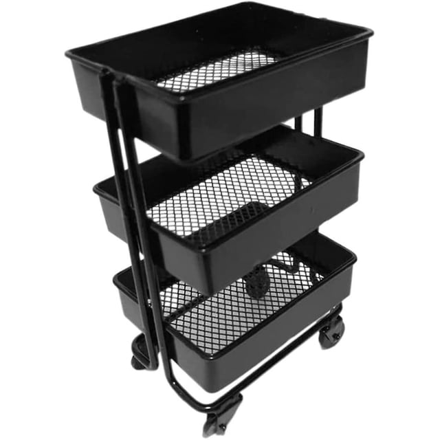 Carrito Almacenamiento 3 Niveles para Casa Muñecas Estantería Malla con Ruedas Metal