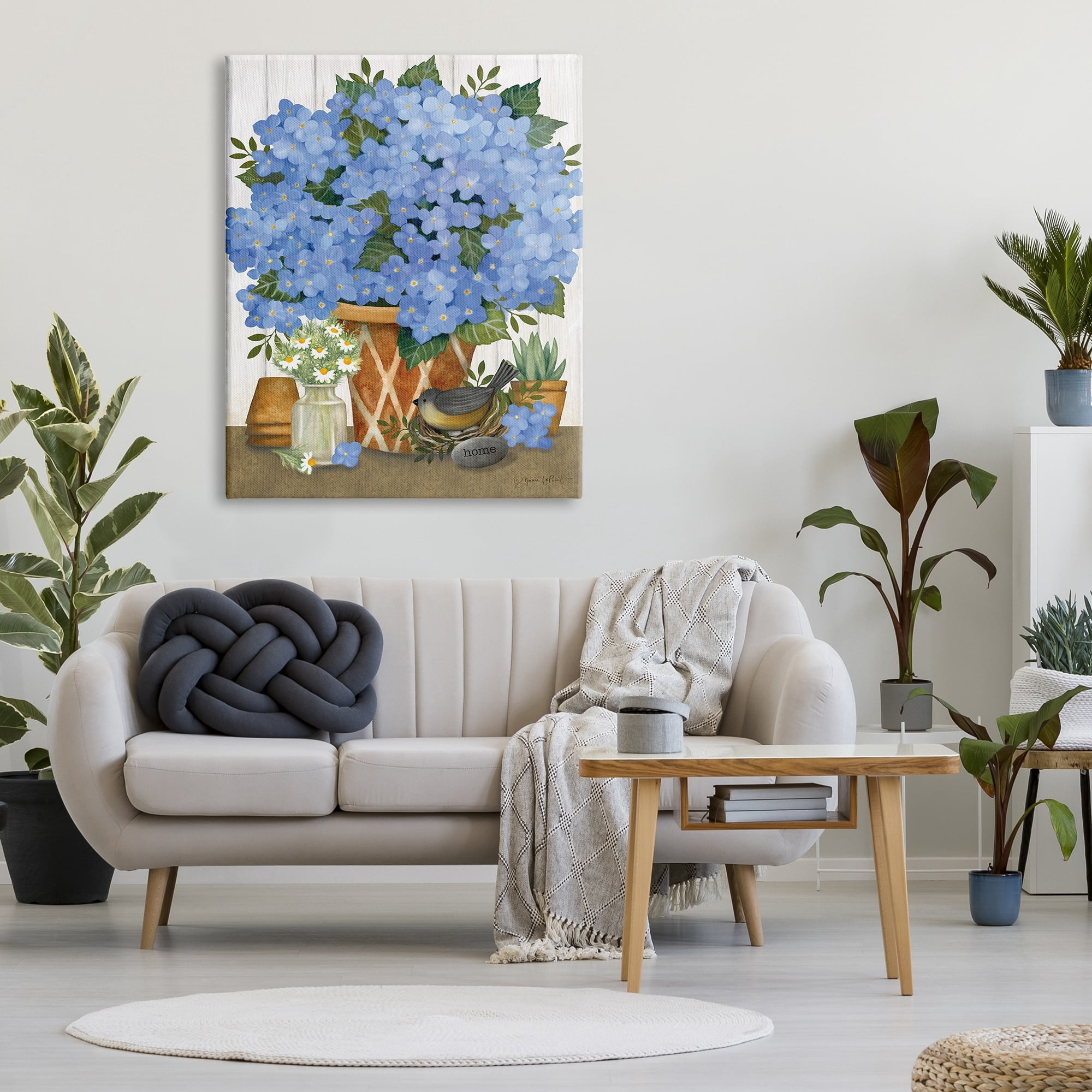 Stupell Blue Hydrangeas Country Arrangement Botanical & Floral Painting Gallery Wrapped Canvas Print Wall Art
