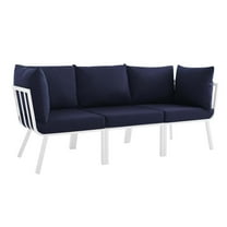 Modway Riverside 3 Piece Outdoor Patio Aluminum Sectional Sofa Set in White Navy