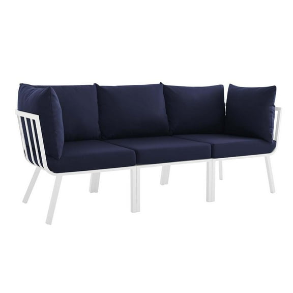 Modway Riverside 3 Piece Outdoor Patio Aluminum Sectional Sofa Set in White Navy