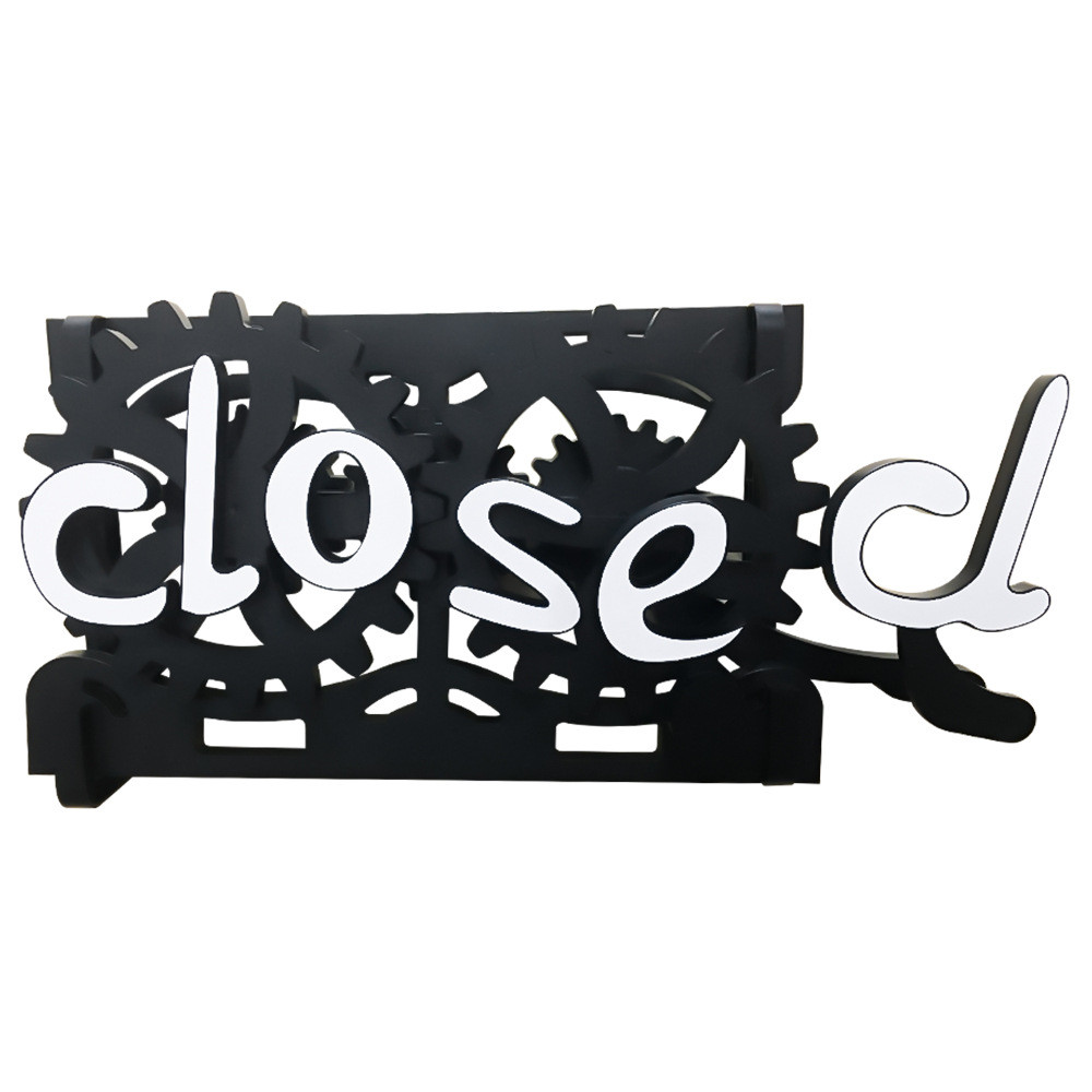 Open-closed Converter,Open Closed Sign Board, Wooden Gear Mechanism Convertible Open Signs For Business, Manual Mechanical Hanging Open Closed Sign For Business - image 1 of 2