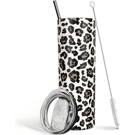 

Black Leopard Tumbler Leopard Print Skinny Tumbler with Lid and Straw Cheetah Print Coffee Mug 20 oz Simple Modern Leopard Travel Mug Cups Black Leopard Decor Gifts for Birthday Christmas