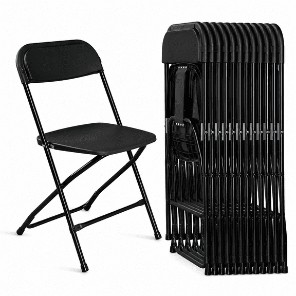 Alvantor 10 Pack Black Plastic Folding Chairs, 350 lb Capacity Indoor Outdoor Event Chairs with Steel Frame