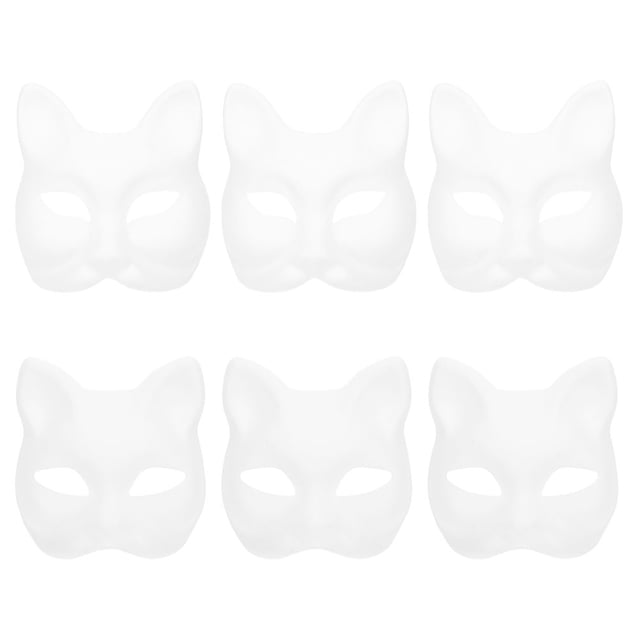 6 uds máscaras de animales blancas DIY sin pintar máscara en blanco zorro gato blanco máscaras de papel DIY