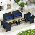 thumbnail image 1 of Costway 8 PCS Patio Conversation Set with Seat Cushions & Tempered Glass Tabletop, Porch Navy+Black, 1 of 10