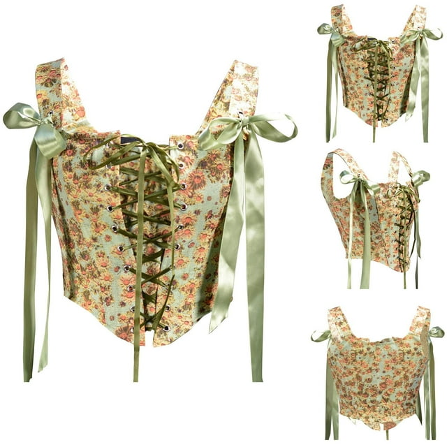 TopLLC Mode Women Style Imprimé Floral Dos Nu Grand Ruban Taille Camisole Shapewear Women polyester Haut