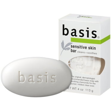 Basis Sensitive Skin Bar Soap, Unscented Soap Bar for Sensitive Skin, 4 oz Bar